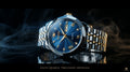 OLEVS 2025 — Blue Sunburst Dial, Diamond Bezel Dress Watch