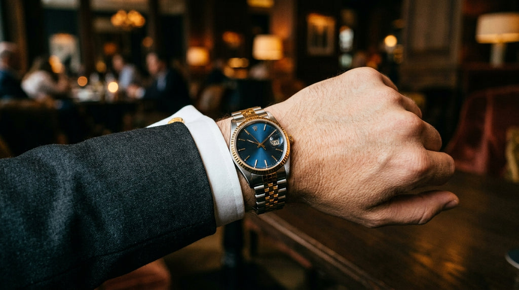 OLEVS 5885 — Green Sunburst Dial, Two-Tone Diver Watch