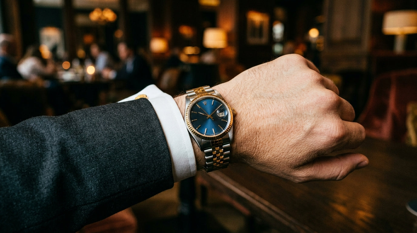 OLEVS 5885 — Green Sunburst Dial, Two-Tone Diver Watch