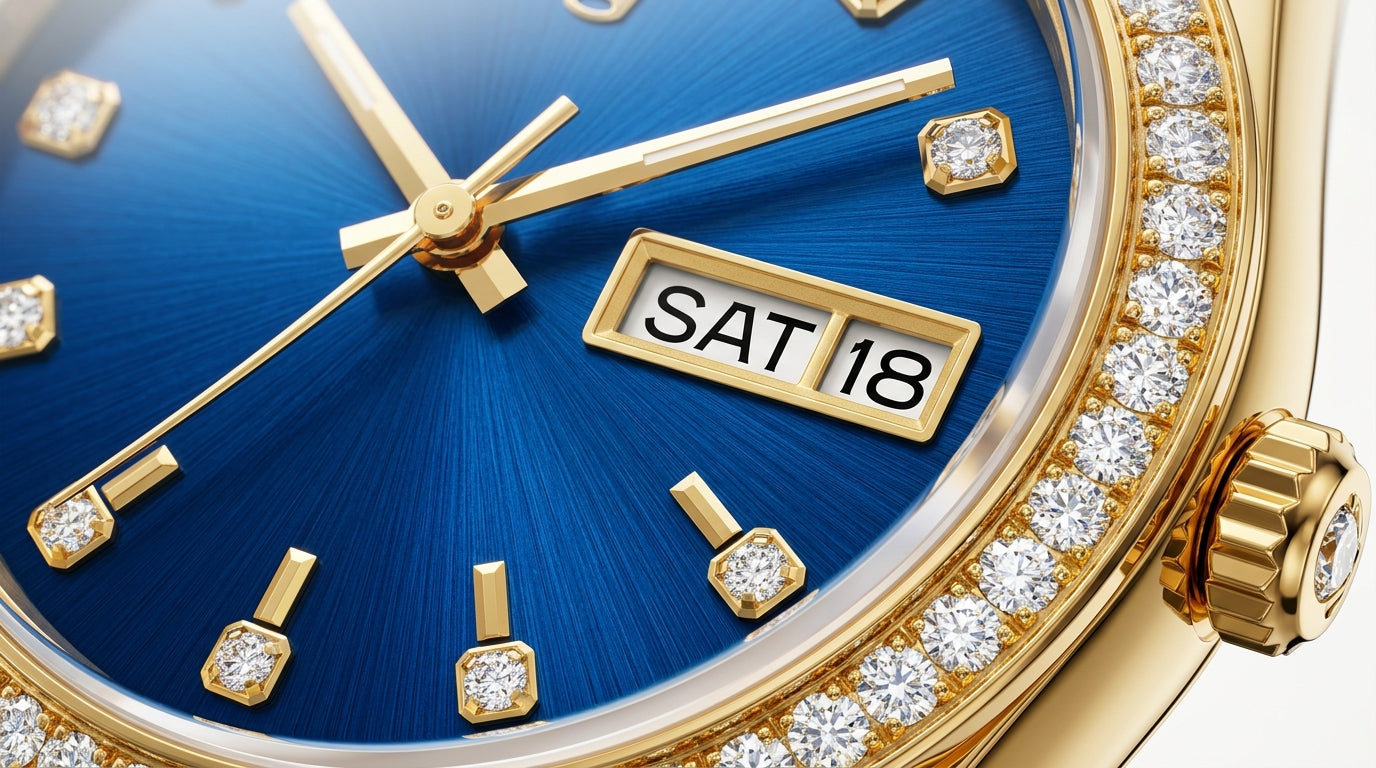 OLEVS 2025 — Blue Sunburst Dial, Diamond Bezel Dress Watch